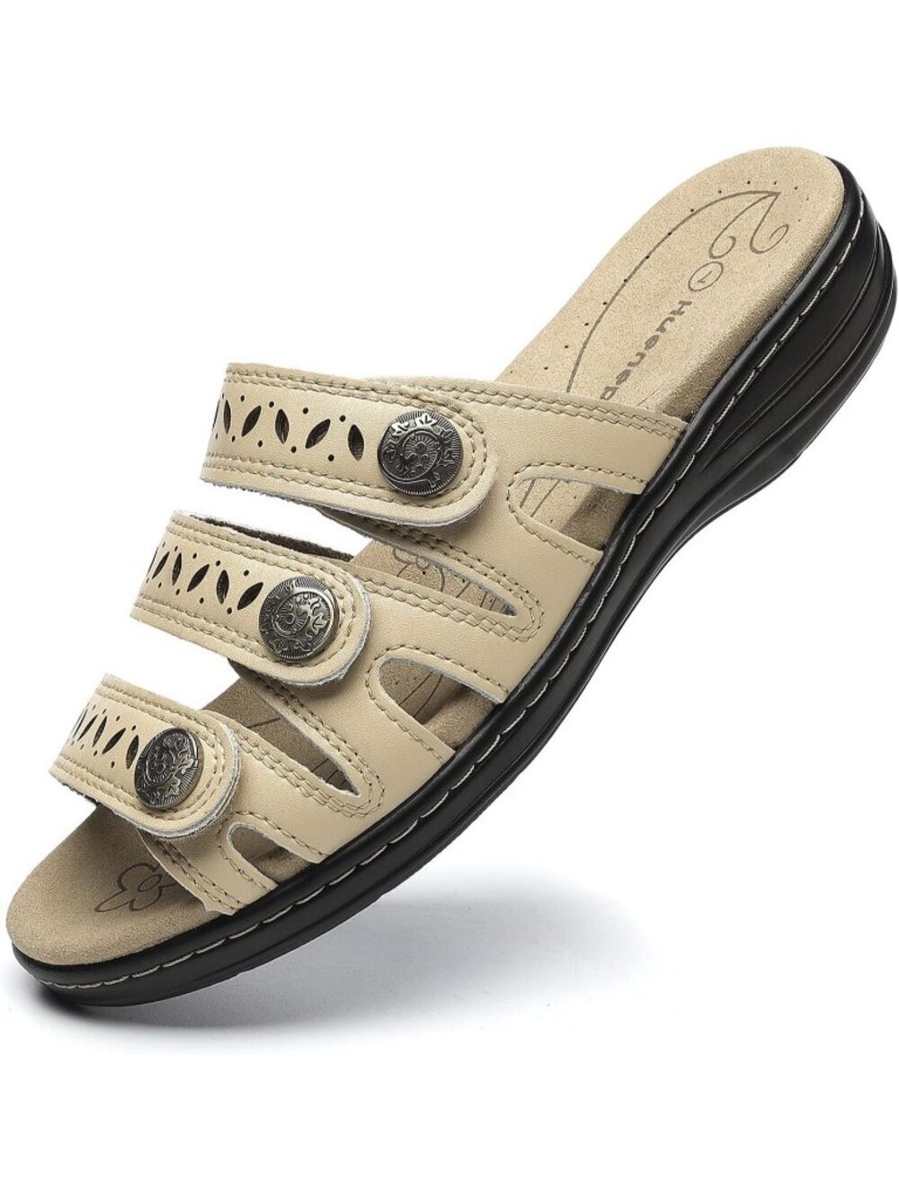 Women's Comfort Leather Slides Flat Sandals Nude Slip On Casual Walking Slippers
